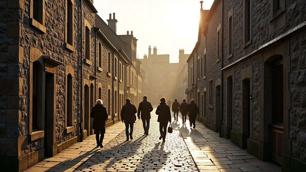 Historic medieval town streets with traditional stone buildings and cobblestone pathways
