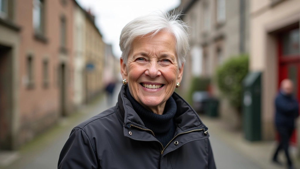 Experienced Kilkenny tour guide, woman in outdoor clothing, friendly expression, historic town background